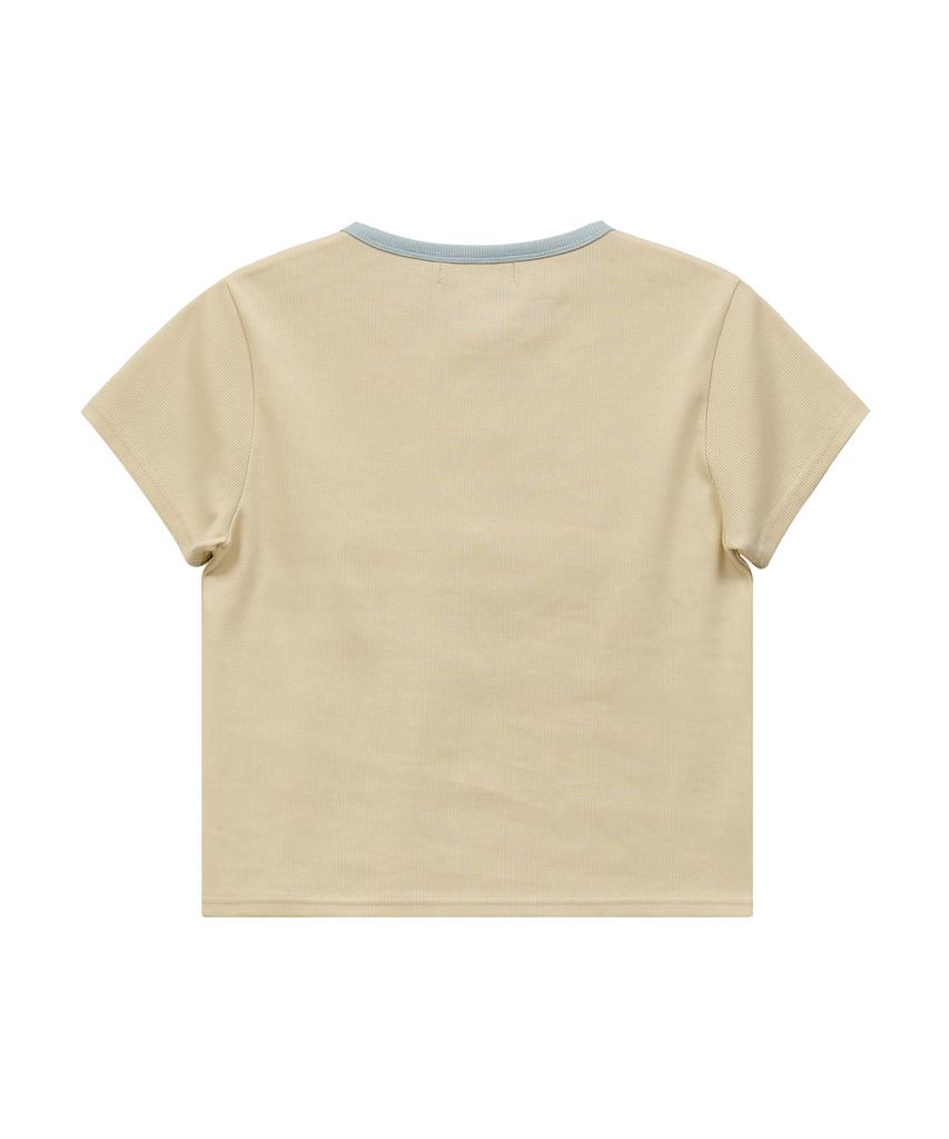 WAIKEI Flower Henley Neck Short Sleeve T-Shirt Lemon