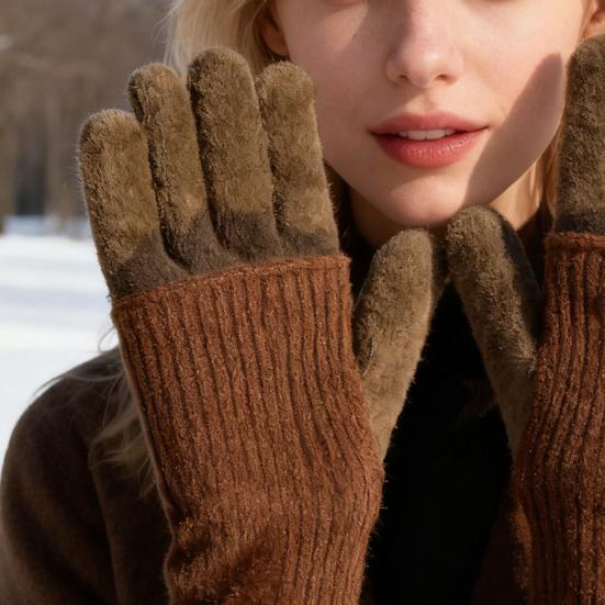 Yousheng Folding Knitted Gloves Dual Lengths Warm Touch Screen Gloves Color-Block Stretchy Wrist Gloves Long Gloves for Women Men Texting Daily