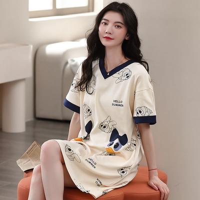 Pajama Dress, Women's Pure Cotton Short Sleeved Cute Oversized Loose and Thin Summer Pajama Dress Home Clothing