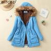 BITCED Fall/Winter Women's Plus Size Thickened Standard-Fit Long-Sleeve Hooded Shearling-Lined Cotton Jacket