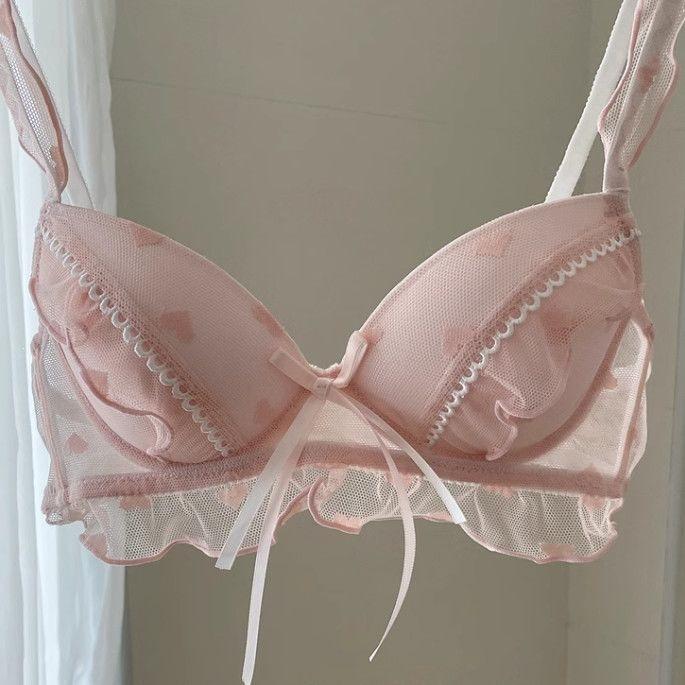 Japanese sweet pure desire bow girls underwear lace small breasts gathered anti-drop no steel ring bra