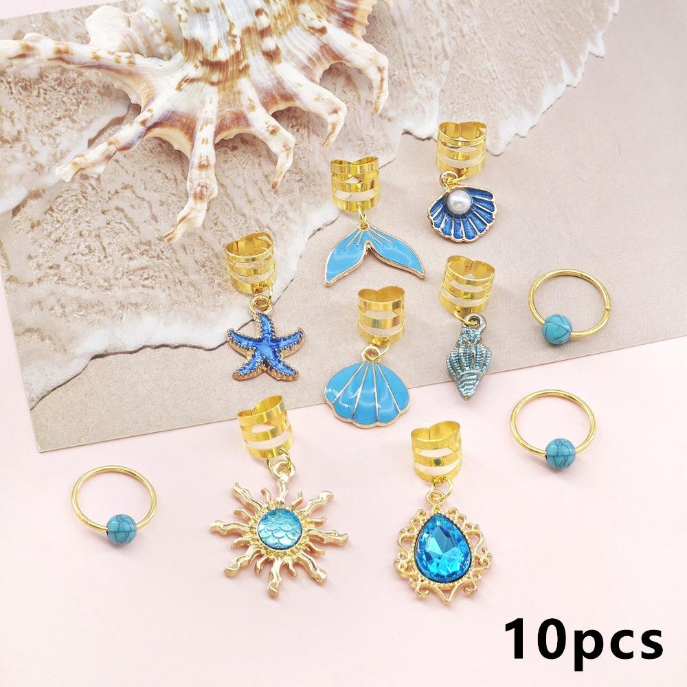 45Pcs Blue Dreadlocks Braid Hair Rings Baroque Hair Beads Set Loc Hair Jewelry