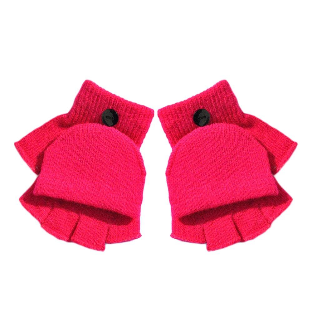 

5-11 Years Flip-Open Winter Warm Mittens Plus Velvet Fingerless Gloves for Boys Girls рожевий червоний колір