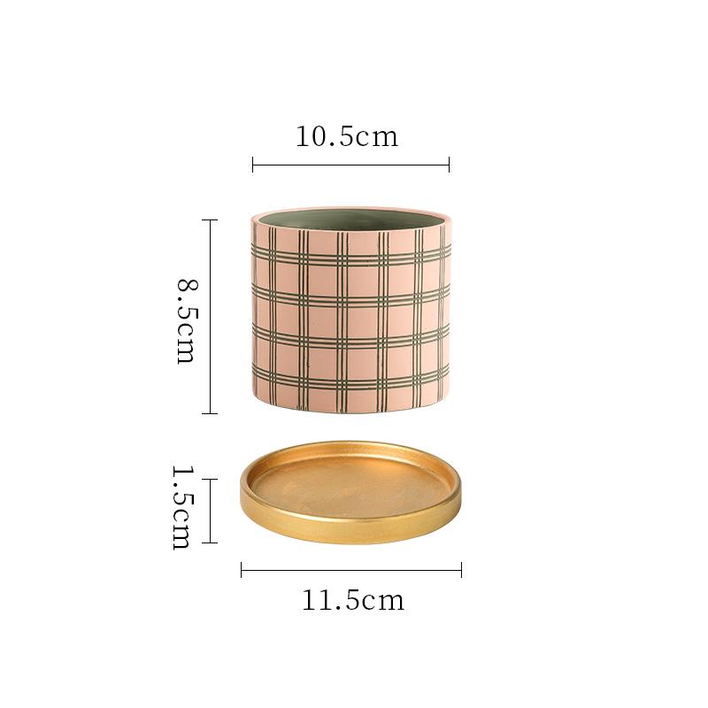 

Керамический цветочный горшок с скандинавским полосатым клетчатым узором, для комнатных растений, винтажный, с поддоном, ваза, для гостиной, офиса