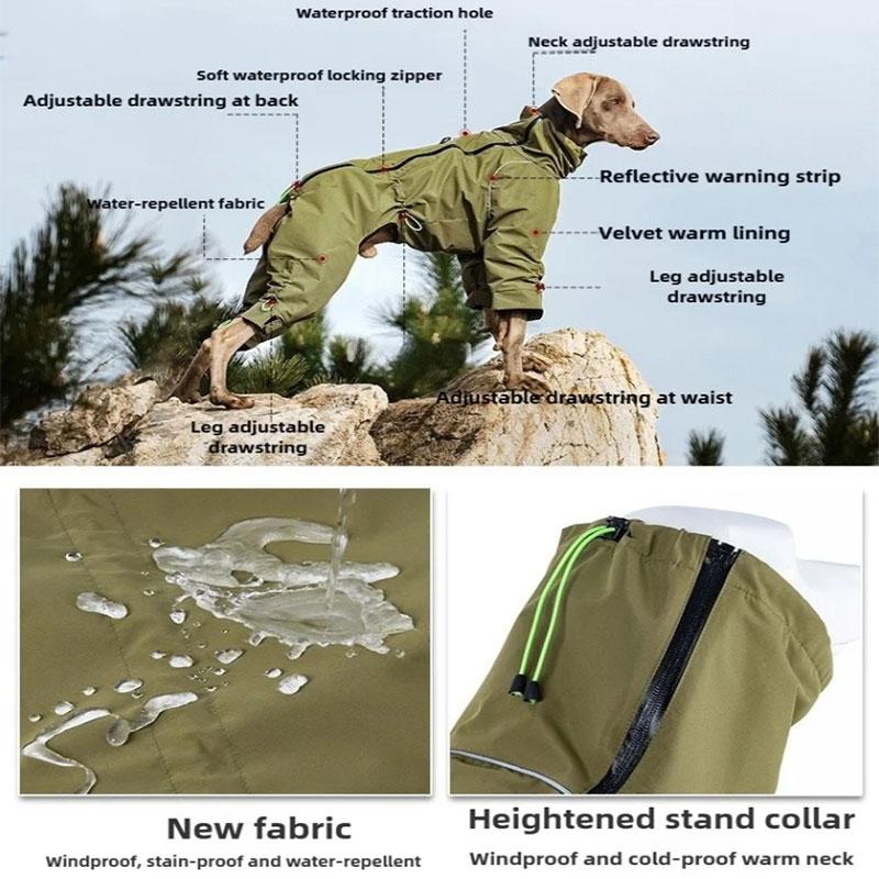 Large Dog Waterproof Winter Jumpsuit High Neck Full Coverage Outdoor Windproof Reflective Dog Coat with Fleece Lining Dog Jacket