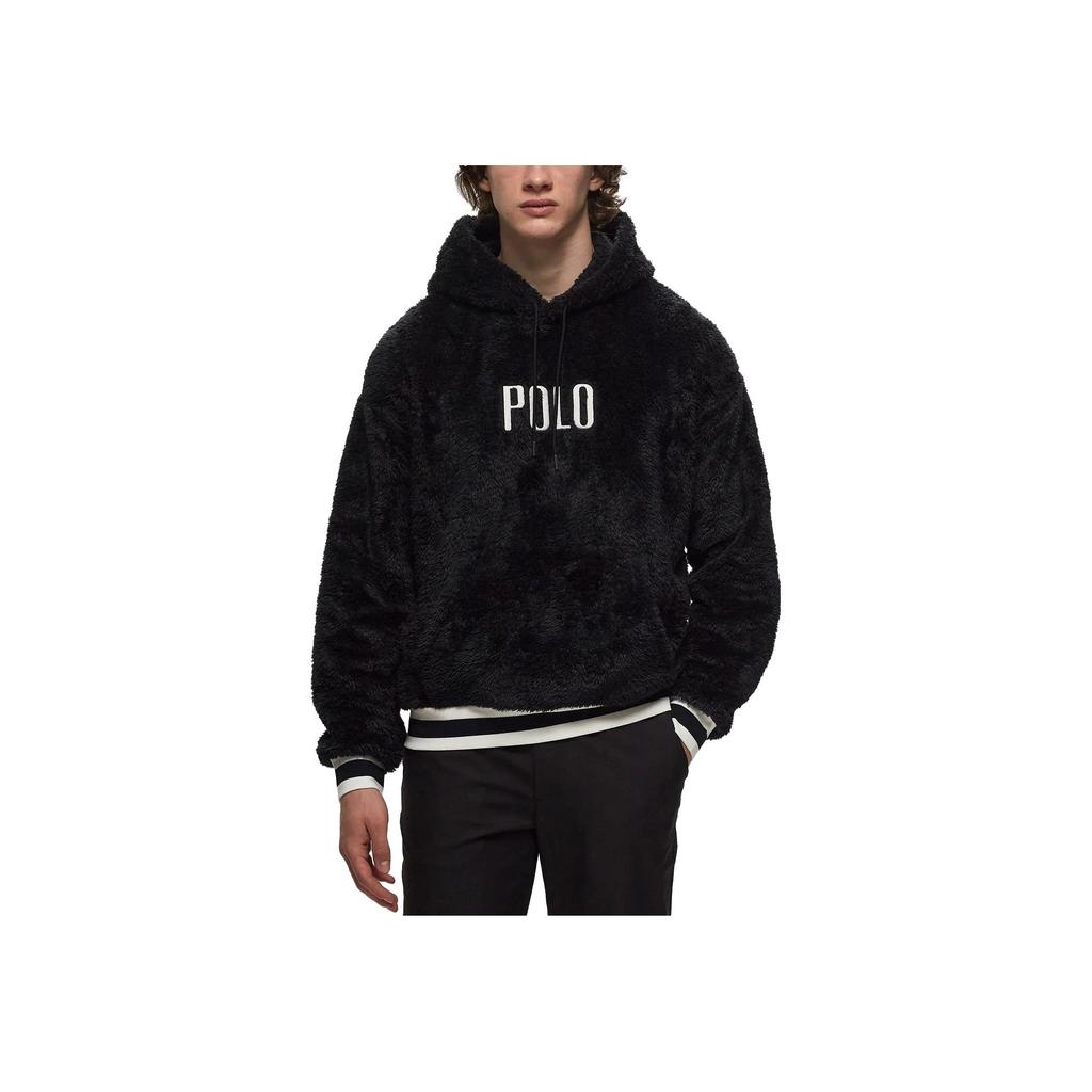 Polo Ralph Lauren Fw232 Sudadera de Manga Larga con Capucha y Estampado de Letras a Rayas para Hombre, Corte Slim, Negro 710920251-002