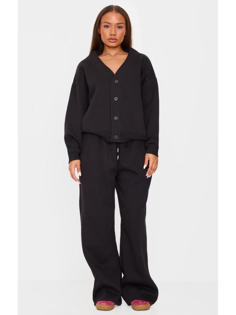 Europe Spring/Summer 2026 Casual V-neck Cardigan & Lace-up Pants Set S чёрный