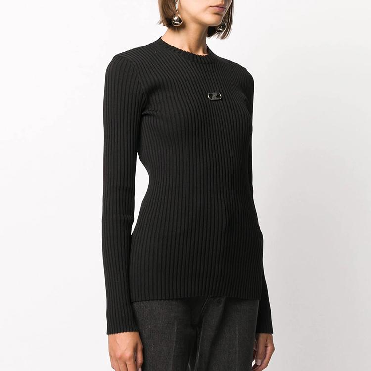 WE11DONE Ribbed Solid Color Slim Fit Long Sleeve Pullover Sweater Unisex sweater Black WD-KO8-200-44-U-BK