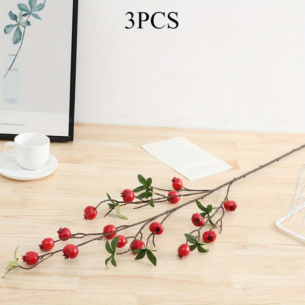 

3 шт. искусственных гранатовых веток, пластиковый стебель, искусственная зелень, растения для домашнего декора, офиса, ресторана, свадьбы, сада, патио, витрины, комнаты, декора красный