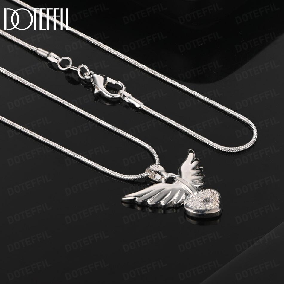 925 Sterling Silver Fashion Jewelry 18-inch Heart Wing Pendant Necklace 45CM