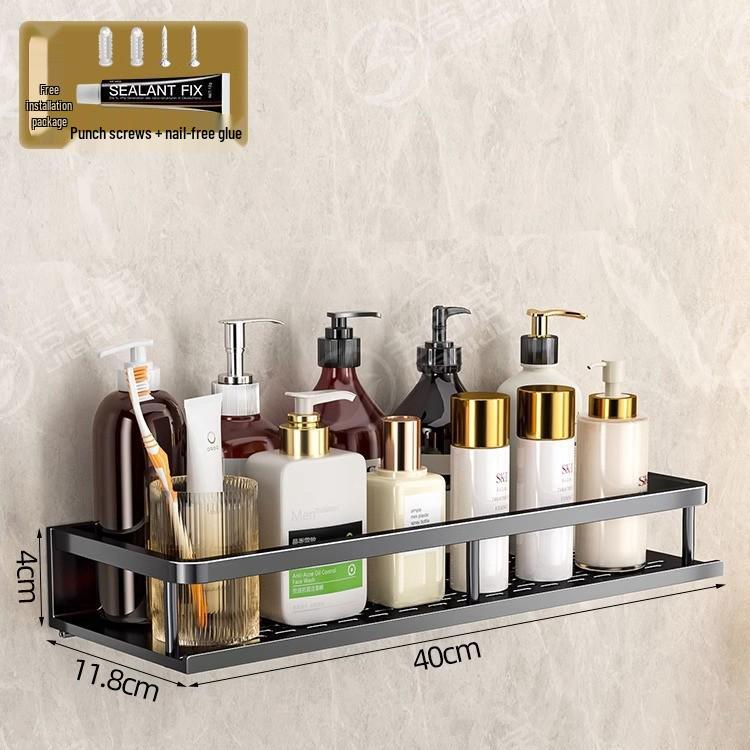 Luxury Wall-Mounted Bathroom Shelf with No-Punch Storage Rods