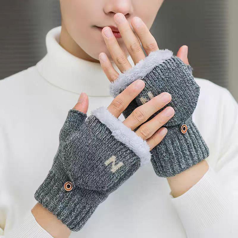 Winter Warm and Velvet Thickened Half Finger Flip Cover for Students To Write Without Fingers and Half Exposed Fingers for Cycling