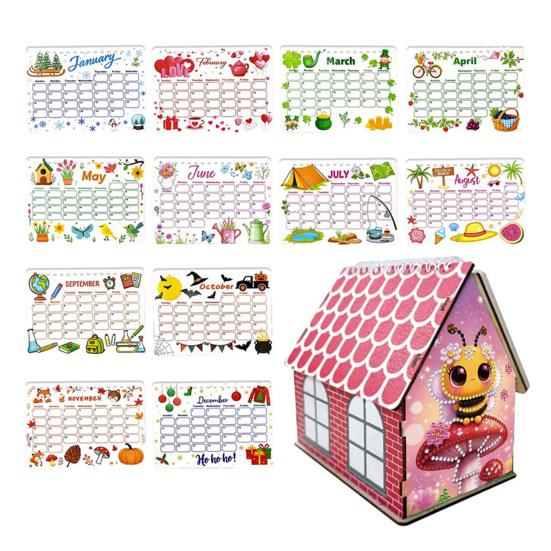 DIY Desk Calendar 2026 Diamond Art Calendar Crafting Kit Cute House Tabletop Calendar Monthly Planner Decoration for Home Office Bedroom