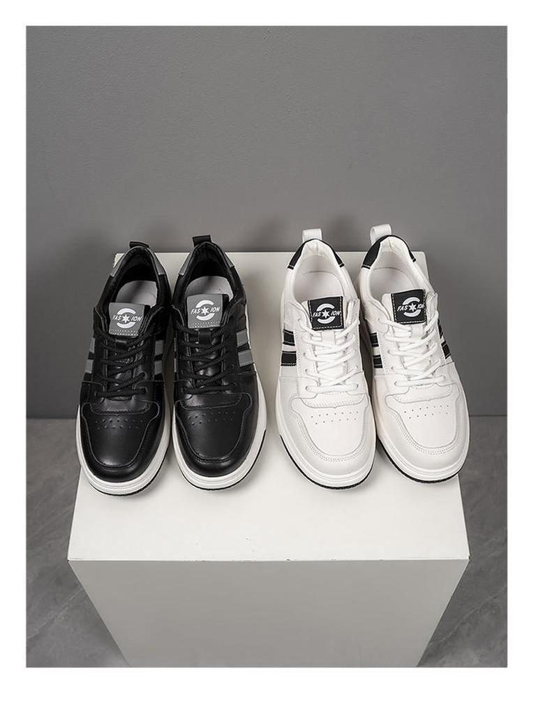 Men's Genuine Leather Sporty Flat Shoes - Autumn Fashion White Casual Shoes, Versatile Trendy Forrest Gump Style