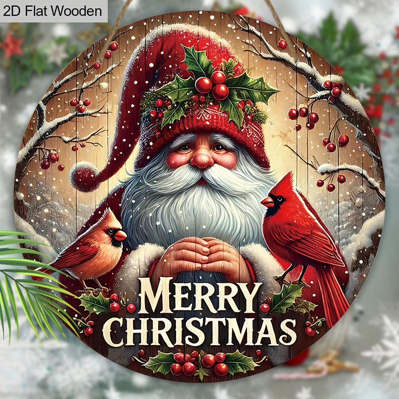 Wooden Christmas Sign with Santa Claus Pattern - Navidad Round Sign for Christmas Tree, Front Door Decor - Ideal Christmas Decoration