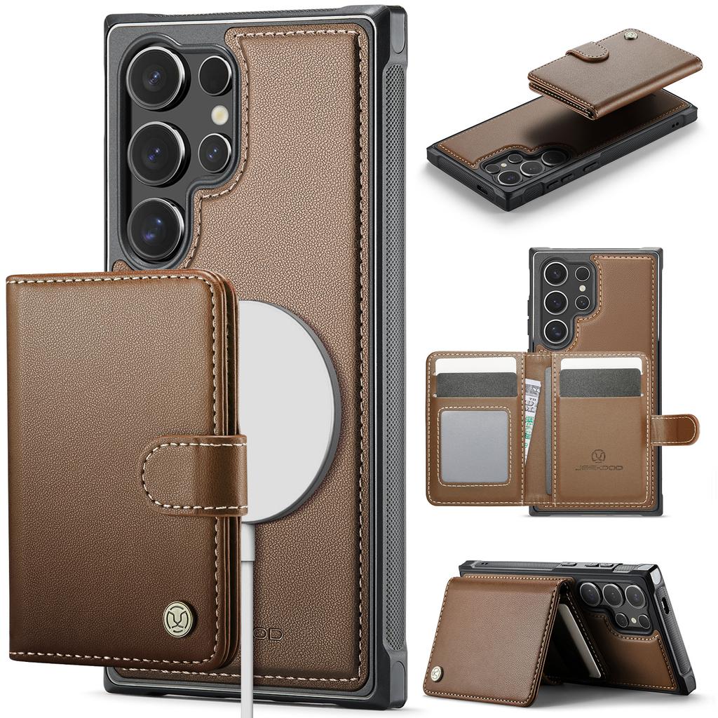 For Samsung Galaxy S26+ Magnetic Case JEEHOOD J09 RFID Blocking Card Holder Leather Back Phone Cover