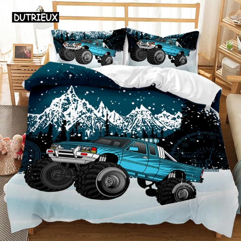 Engineering Vehicle Duvet Cover Set Engineering Vehicle Pickup Truck Off Road Vehicle Polyester Bedding Set Double Queen King