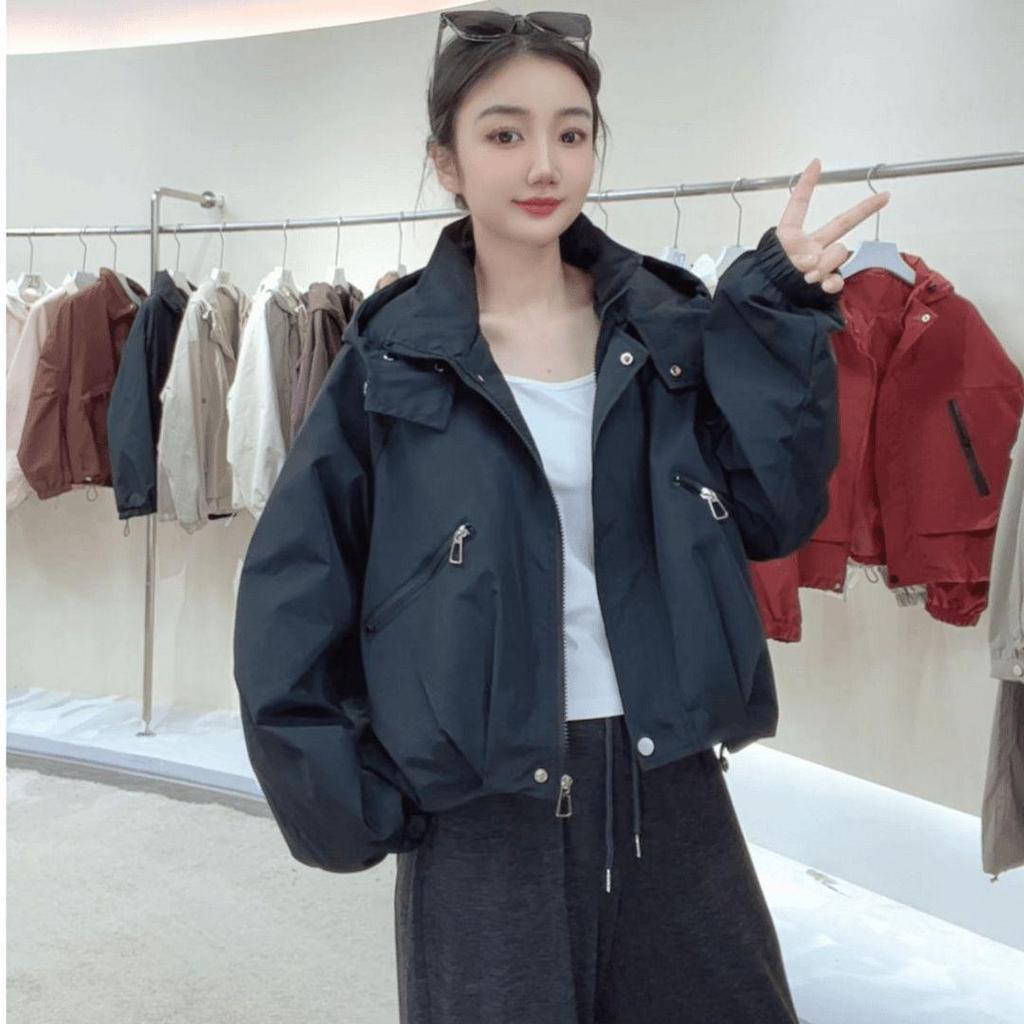 Stilvolle Damen-Kapuzen-Windbreaker-Jacke - Herbst 2025 Lockerer Schnitt Arbeitskleidungs-Stil für zierliche Größen