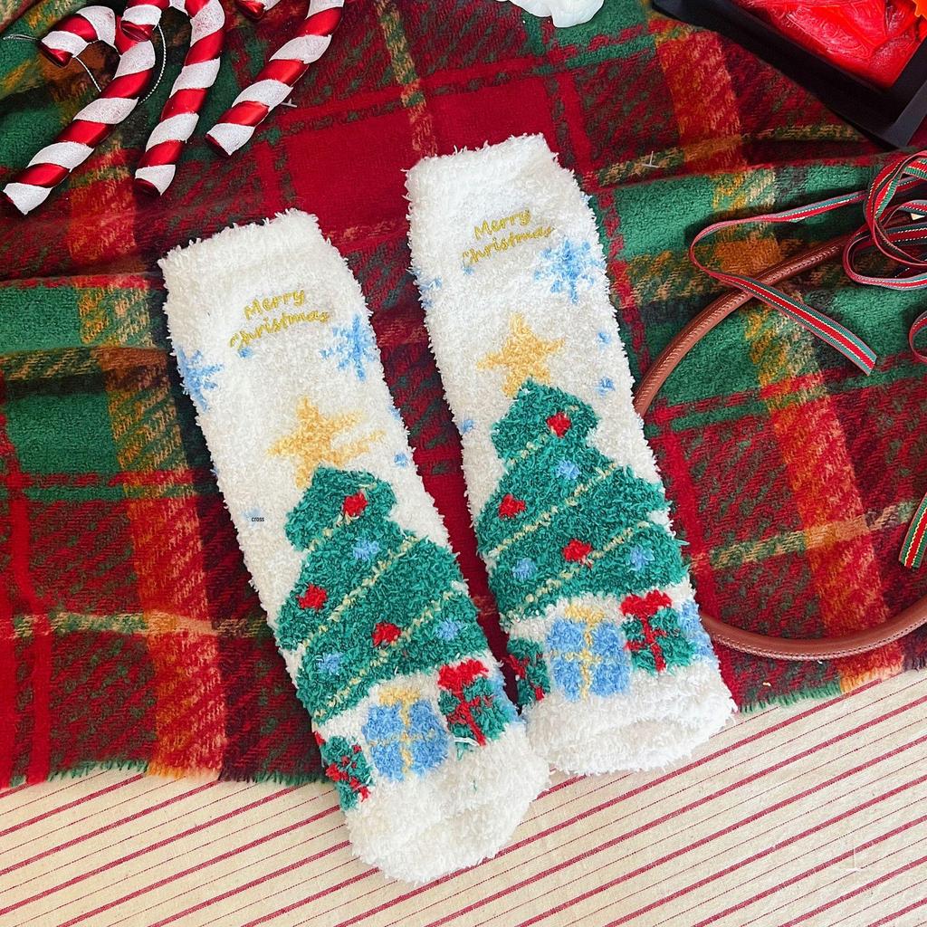Wennie Oni Women's Plush Christmas Socks - Cozy Coral Fleece Winter Sleep & Warm Floor Socks with Cute Cartoon Design