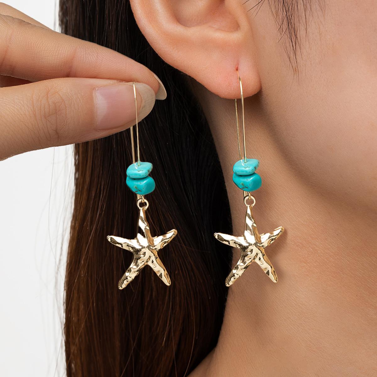 Bohemian Starfish Drop Earrings for Women, Handmade Seed Bead Ocean Animal Dangle Earrings, Summer Beach Holiday Fashion Jewelry золотой