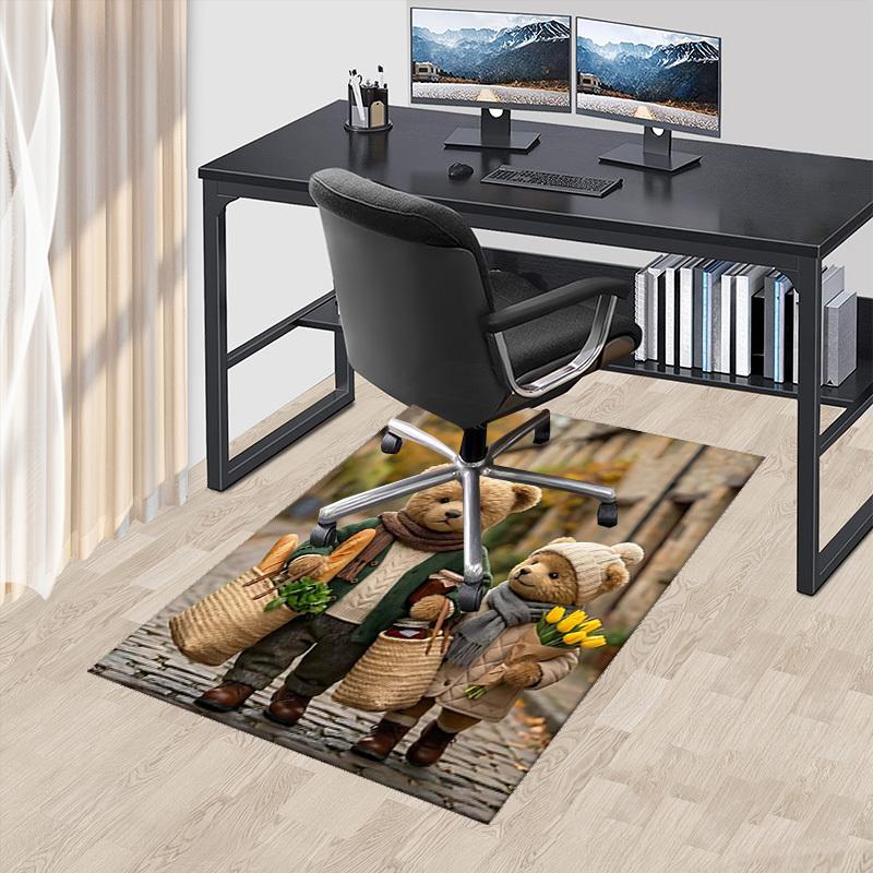 

1pc Teddy Bear with Bread and Flowers Chair Mat - Anime Cartoon Design, Office Chair Pad, Non-Slip Carpet for Home Decor, Suitable for All Seasons, Pe 60cm by 90cm