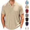 Summer Casual Breathable Towel Jacquard Lapel Men's Striped Short-sleeved Shirt