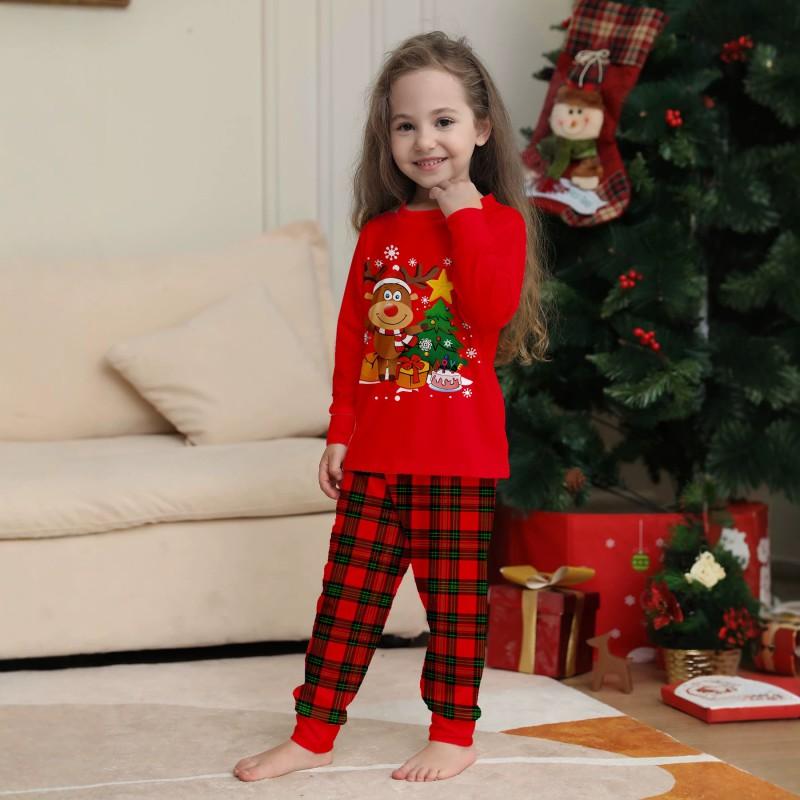 Christmas Family Matching Pajamas Set Red Deer Tree Print Long Sleeve Loungewear Parents Kids Pets