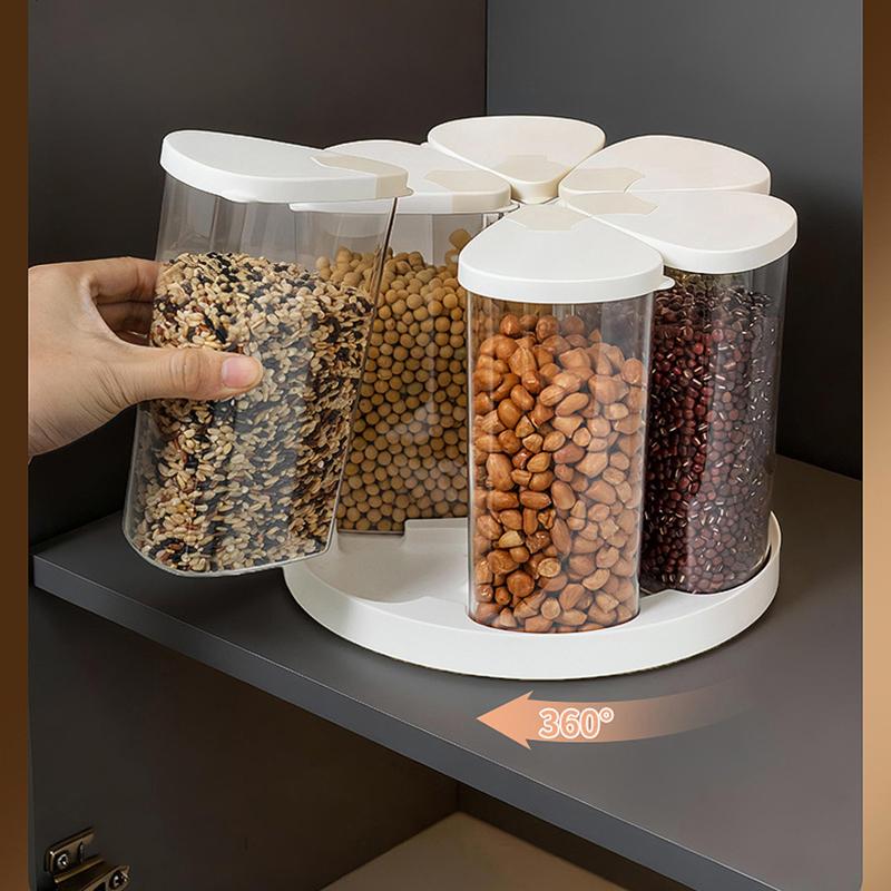 Rotatable Compartment Grain Storage Container, Detachable Airtight Moisture-Proof Food Jars for Kitchen