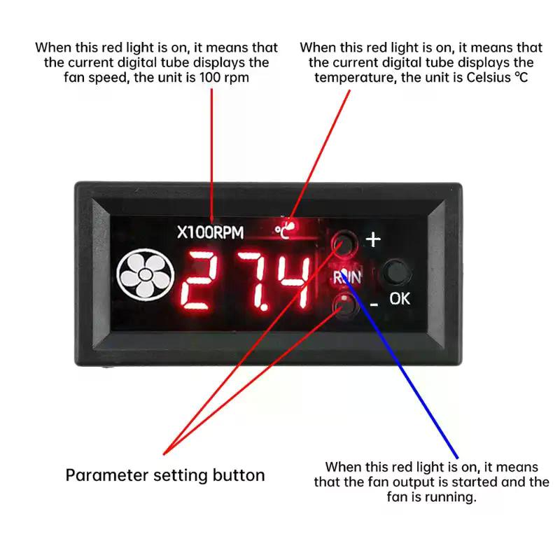 1Set 12V3A Digital Display Temperature Speed Chassis Noise Reduction 4-wire PWM Fan Temperature Control Speed Controller