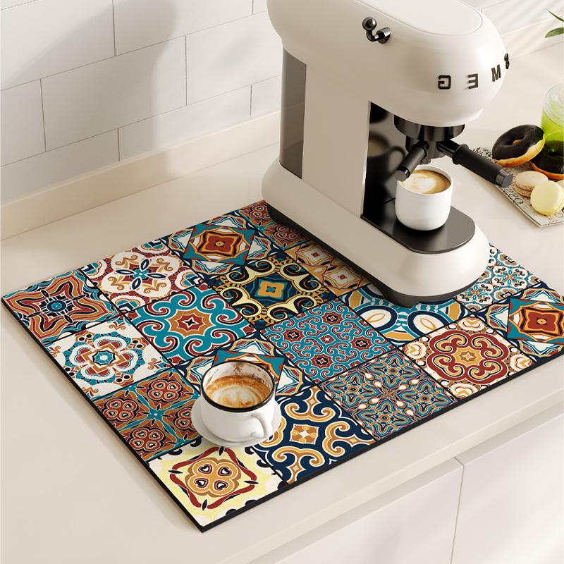 Covoraș pentru aparatul de cafea Covoraș retro pentru uscare vase pentru bucătărie Tampă de scurgere anti-alunecare Veselă de masă cu uscare rapidă Vase de loc lavabilă