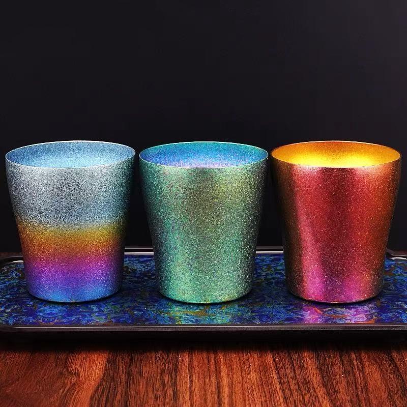 Multicolored Pure Titanium Double-Wall Coffee Mug,Outdoor Camping Water Cups,Creative Gifts Office Tea Mug 200 ml Beer Juice Cup