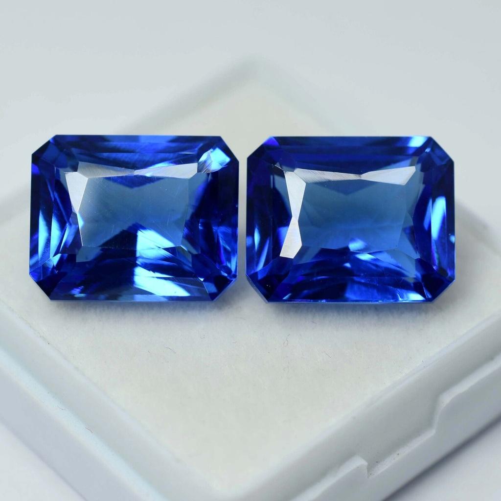 16 Ct Natural Ceylon Blue Sapphire CERTIFIED Emerald Cut Loose Gemstone Pair