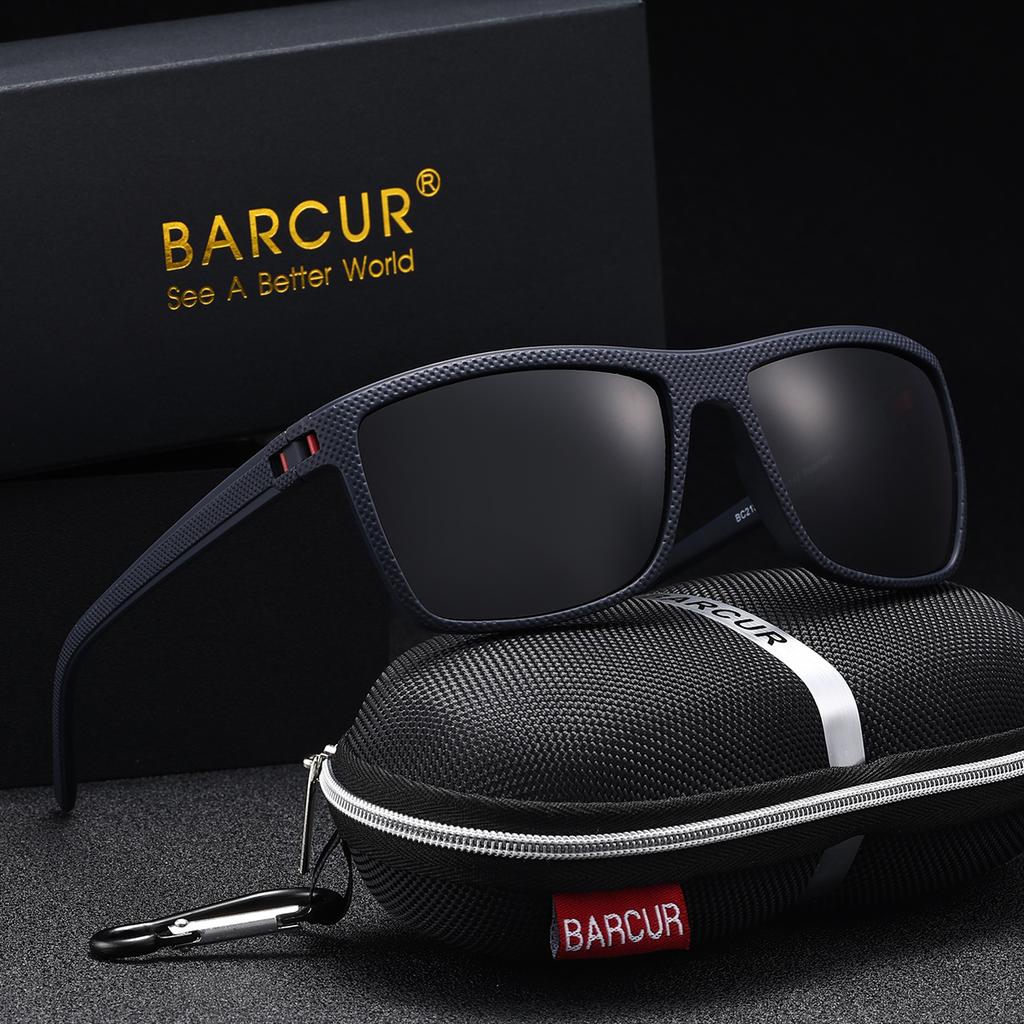 Gafas de Sol Clásicas para Hombre Marca BARCUR Comodidad Duradero Montura Rectangular de PC Lente TAC Versátil Edad Gafas de Sol Polarizadas
