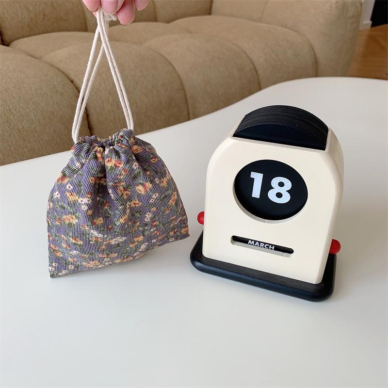 Cute Floral Corduroy Small Coin Purse Drawstring Bag Handbags Woman Jewelry Lipstick Cosmetic Tote Rope Storage Pouch String Bag