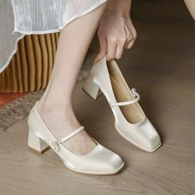 Fashion 2024 Summer New Fashionable Square Headed Solid Color Light Mouth Versatile Comfortable Wearable Women Mary Jane Women's Shoes