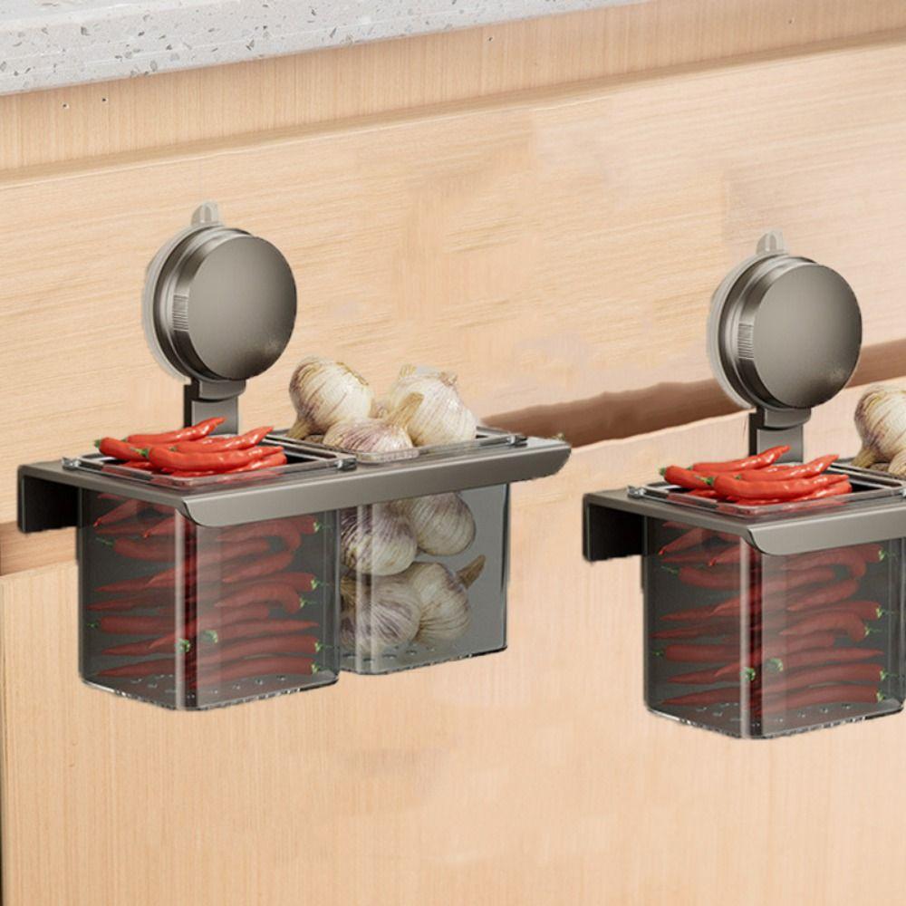 Large Capacity Suction Cup Ginger Storage Box Carbon Steel Ginger Garlic Storage Baskets  Kitchen
