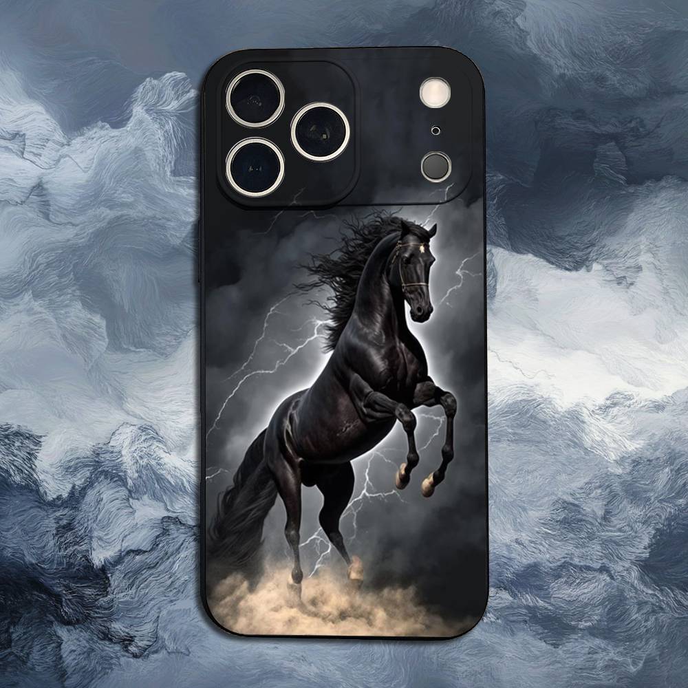 Αλογο που καλπάζει Ζώο Για iPhone 12,14,13,15,16,11,17,X,Mini,XR,SE,XS,Plus,Pro,Max,8,7, Μαλακή Σιλικόνη Μαύρη Θήκη