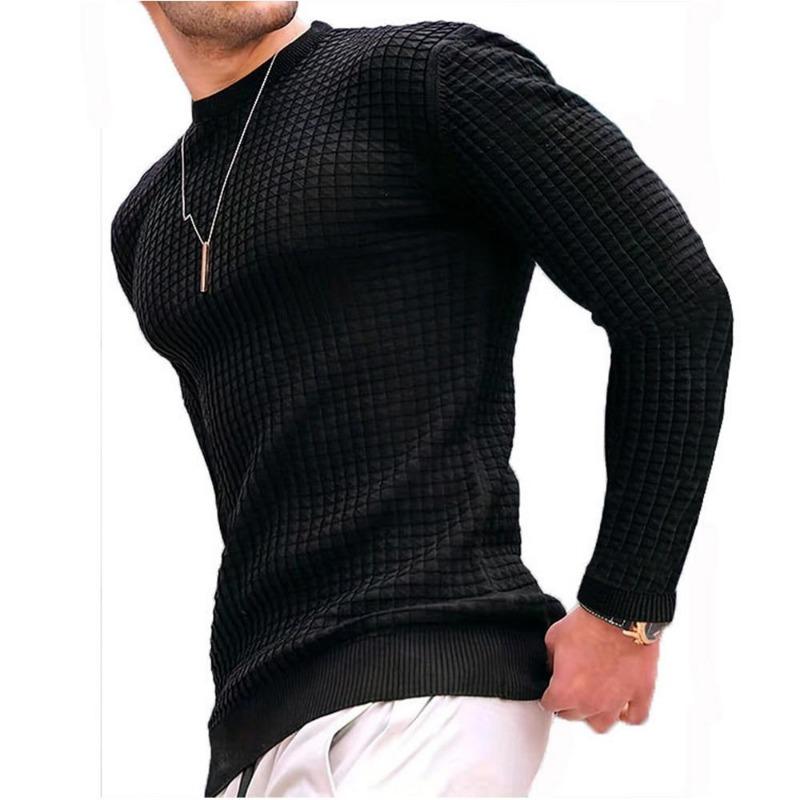 Men's Fashion Waffle Pullovers Long Sleeve O-Neck Solid Color Soft Comfortable Skin-friendly Slim Male Tops