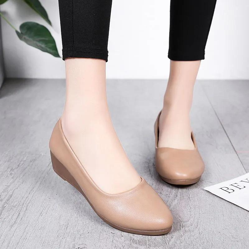 

zapatos de mujer women cute round toe brown spring slip on wedge heel shoes lady casual office career pumps ab481 40
