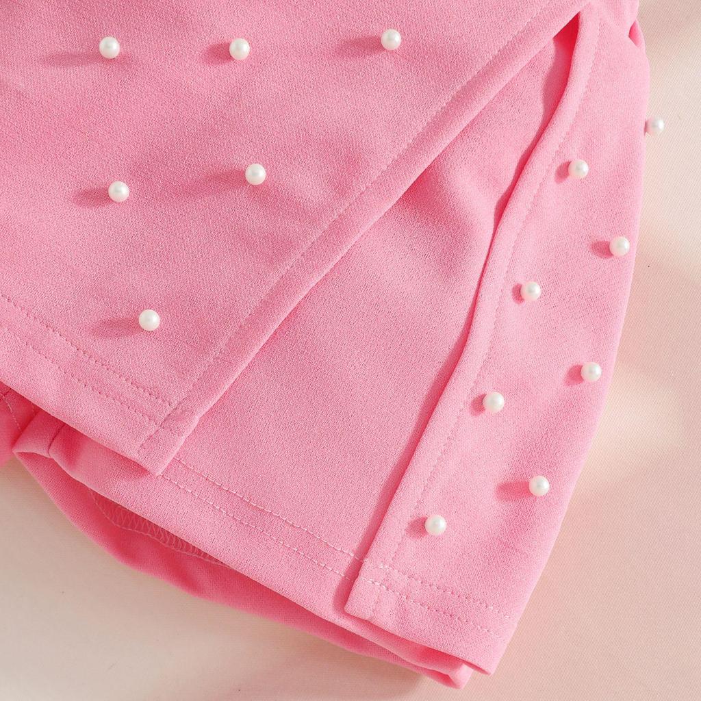 Korean Style Baby & Toddler Ribbed Long-Sleeve Top, Skort & Beret Set - Floral Top & Beaded Shorts