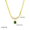 Stainless Steel Square Green Crystal Zircon Pendant Necklace Earrings Bracelet Jewelry Set for Women Gifts