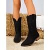 British Style Suede Pointed Toe Low-heeled Knight Boots for Winter 2025 New Plus-size Embroidered Sleeve Mid-leg Boots