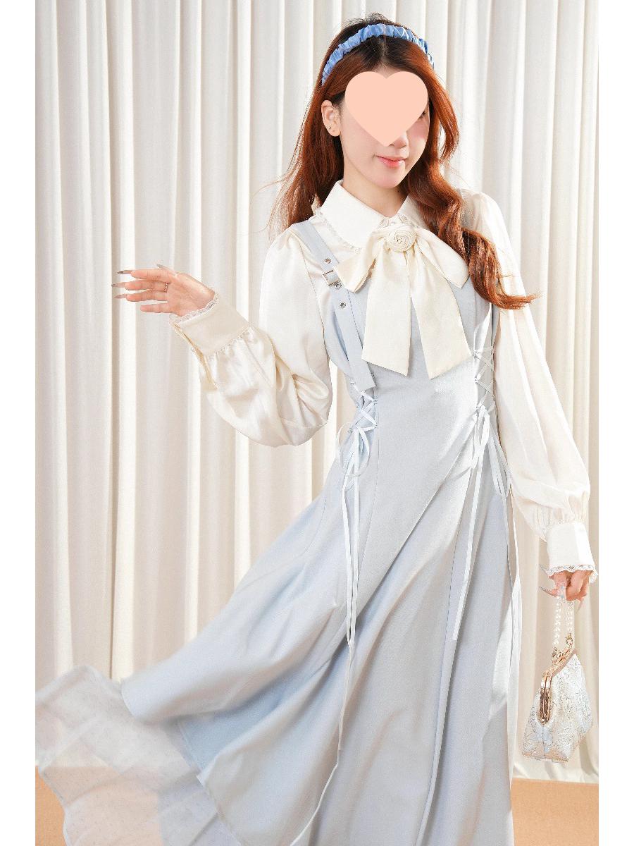 Women s Coco Style French Blue Suspender Dress - Autumn Waist-Cinching, Versatile, Long Skirt S