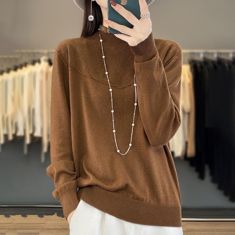 Damen Kaschmirpullover Qinghe Kaschmir 50% Wolle 50% Maulbeerseide Damen Herbst und Winter Kaschmir Pullover Weich und Warm