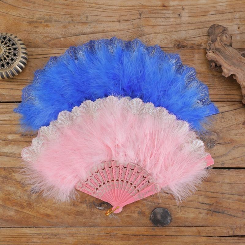  Elegant Lace Feathered Fan for Women 1920s Vintage Styles Flapper Folding Handheld Hand Fan for Cosplay Parties Event