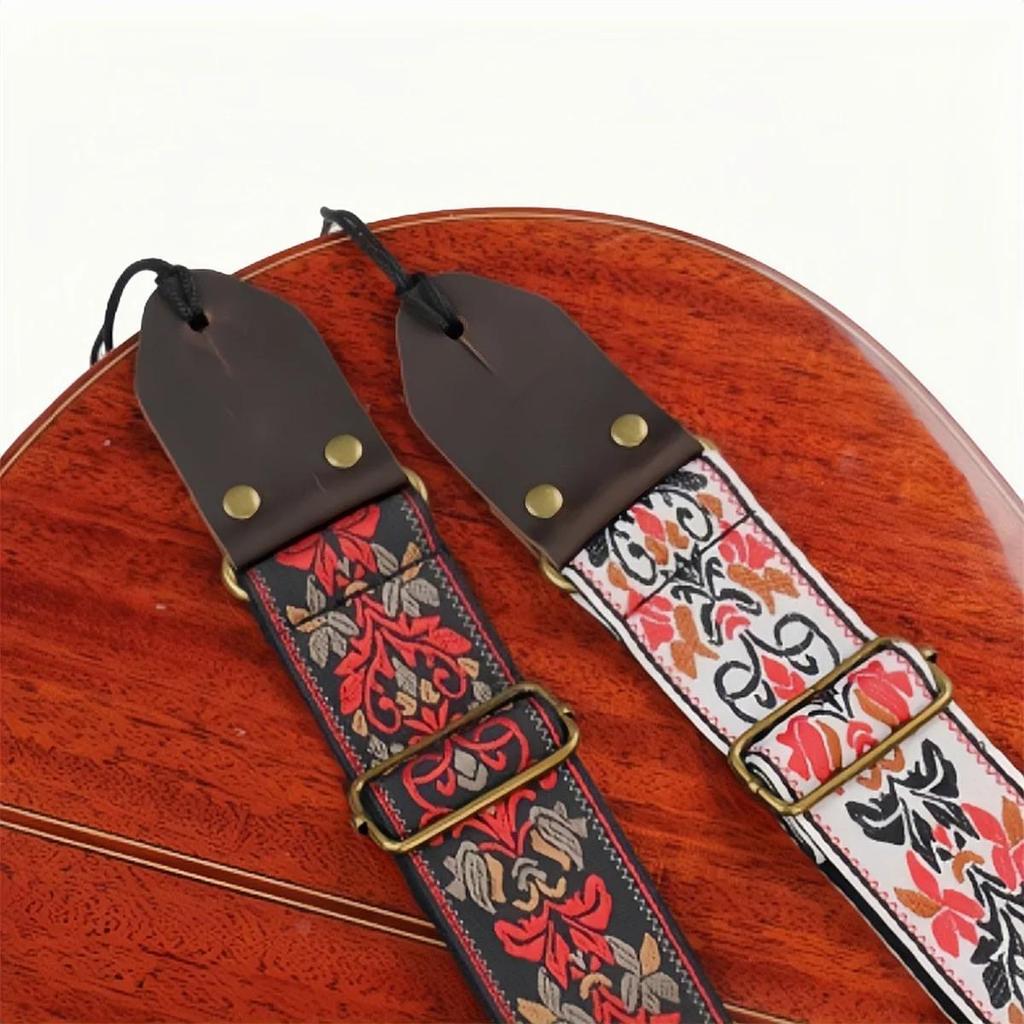 Guitar Strap Embroidery Bohemian Style Adjustable Cotton Ukulele Shoulder Belt