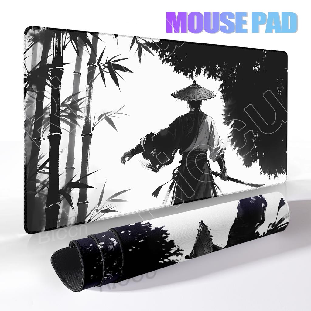 Samurai Black Mouse Pad Large Computer Gamer Table Mat Laptop Art Desk Mat PC Mousepad Non-slip Rubber Keyboard Accessories Pads