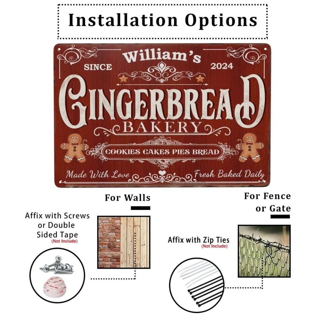 Custom Family Name Gingerbread Bakery Sign 1pc Aluminum Personalized Kitchen & Home Wall Decoration (Decor Only)