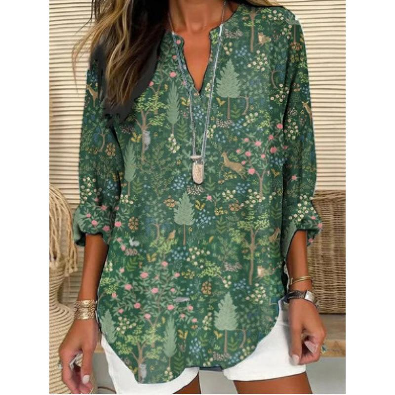 Women's Henley V Neck Long Sleeve Loose Solid Linen Blend Tunic Top Plus Size Casual Blouse