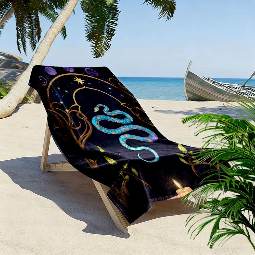 Mystical Glowing Serpent Print Beach Towel, Quick Drying, Suitable for Travel, Outdoor Sports, Jogging, the Beach and Swimming, Gift